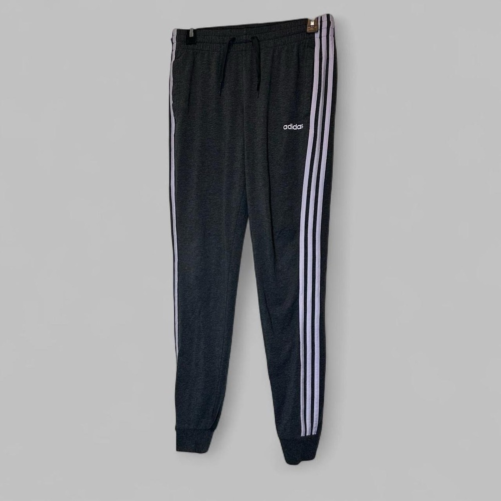 Adidas Gray Joggers with lilac 3 stripe Sz Small